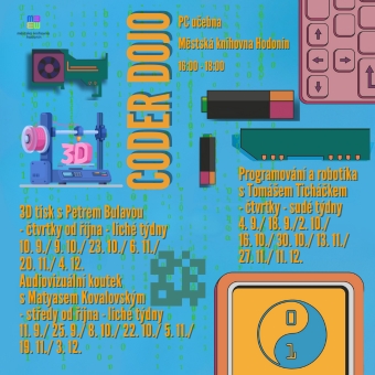 Máš 7-17 let a baví tě programování? Přijď se podívat do našeho klubu CoderDojo.
Scházíme se v naší počítačové učebně ve čtvrtek odpoledne v čase 16.00-18.00 každý sudý týden.